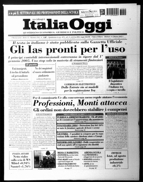 Italia oggi : quotidiano di economia finanza e politica